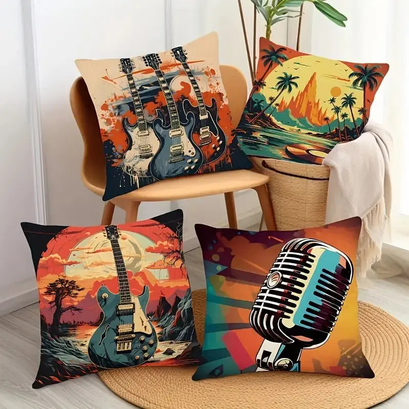 "Music Room" 4 Piece Cushion Covers Set (45cm x 45cm)