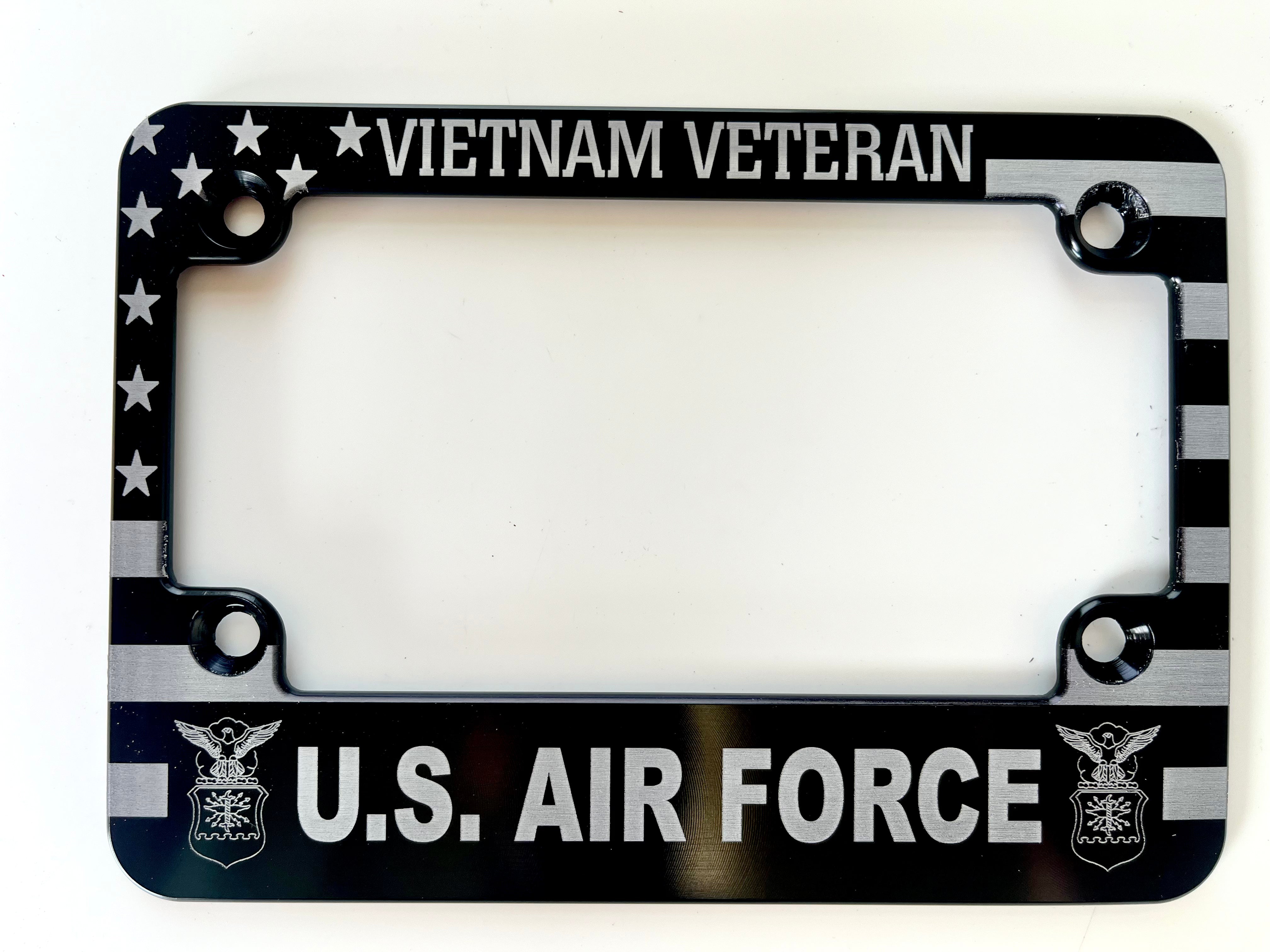 Air Force Vietnam Veteran American Flag Billet Aluminum Motorcycle License Plate Frame