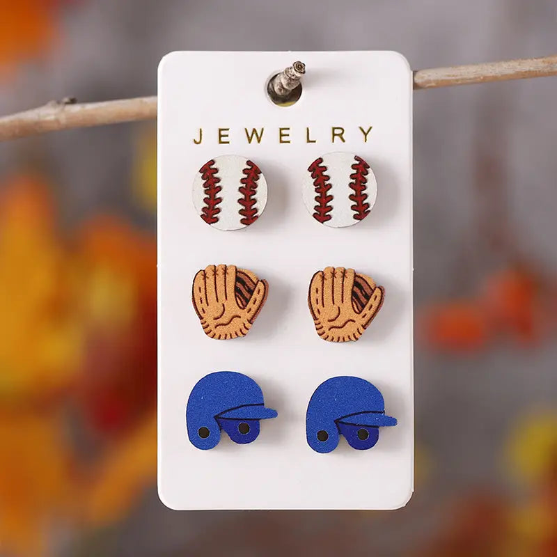 Baseball Triple Set of Earrings
