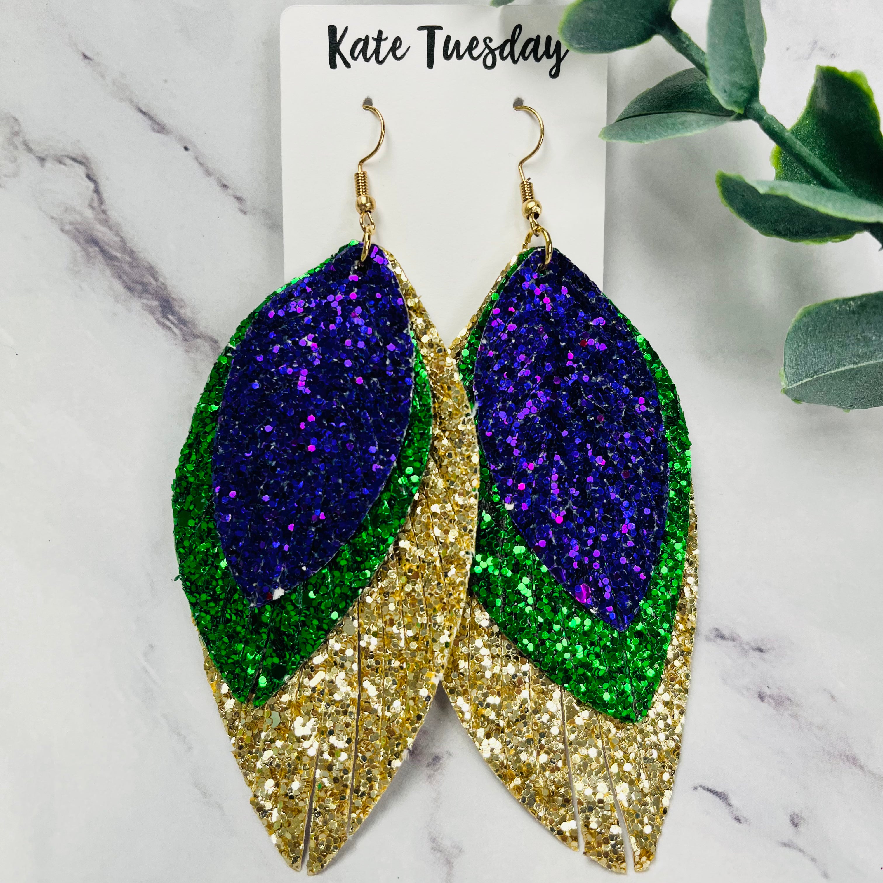 3 Layered Teardrop Glitter Hanging Earrings
