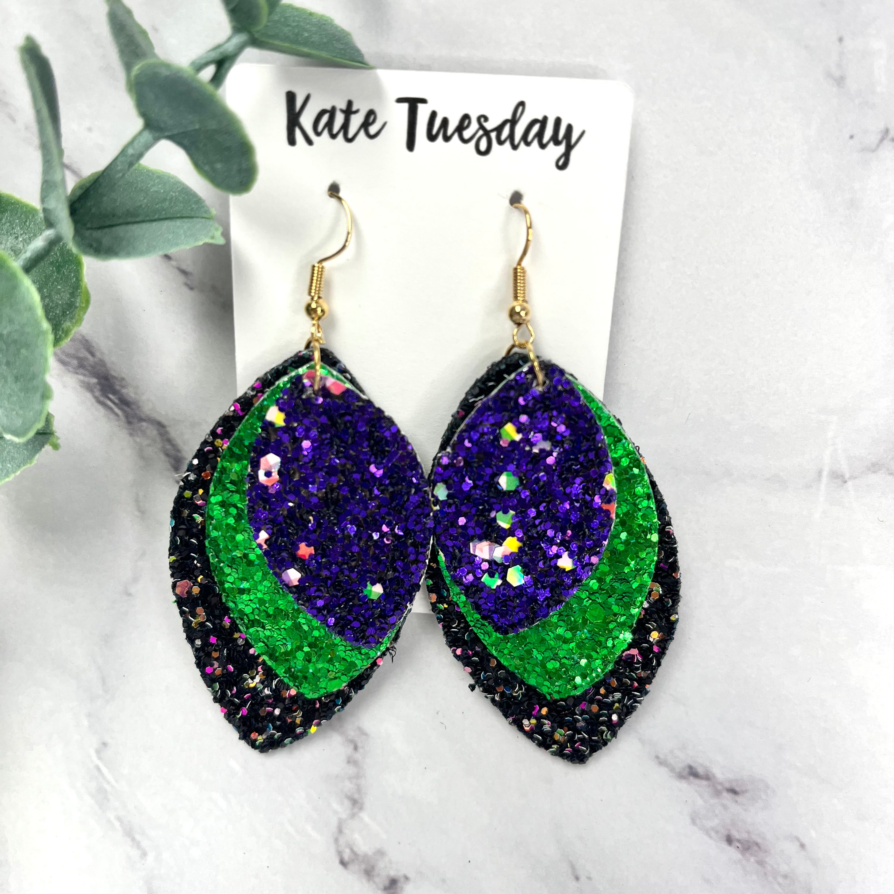 3 Layered Sparkly Leather Hang Earrings