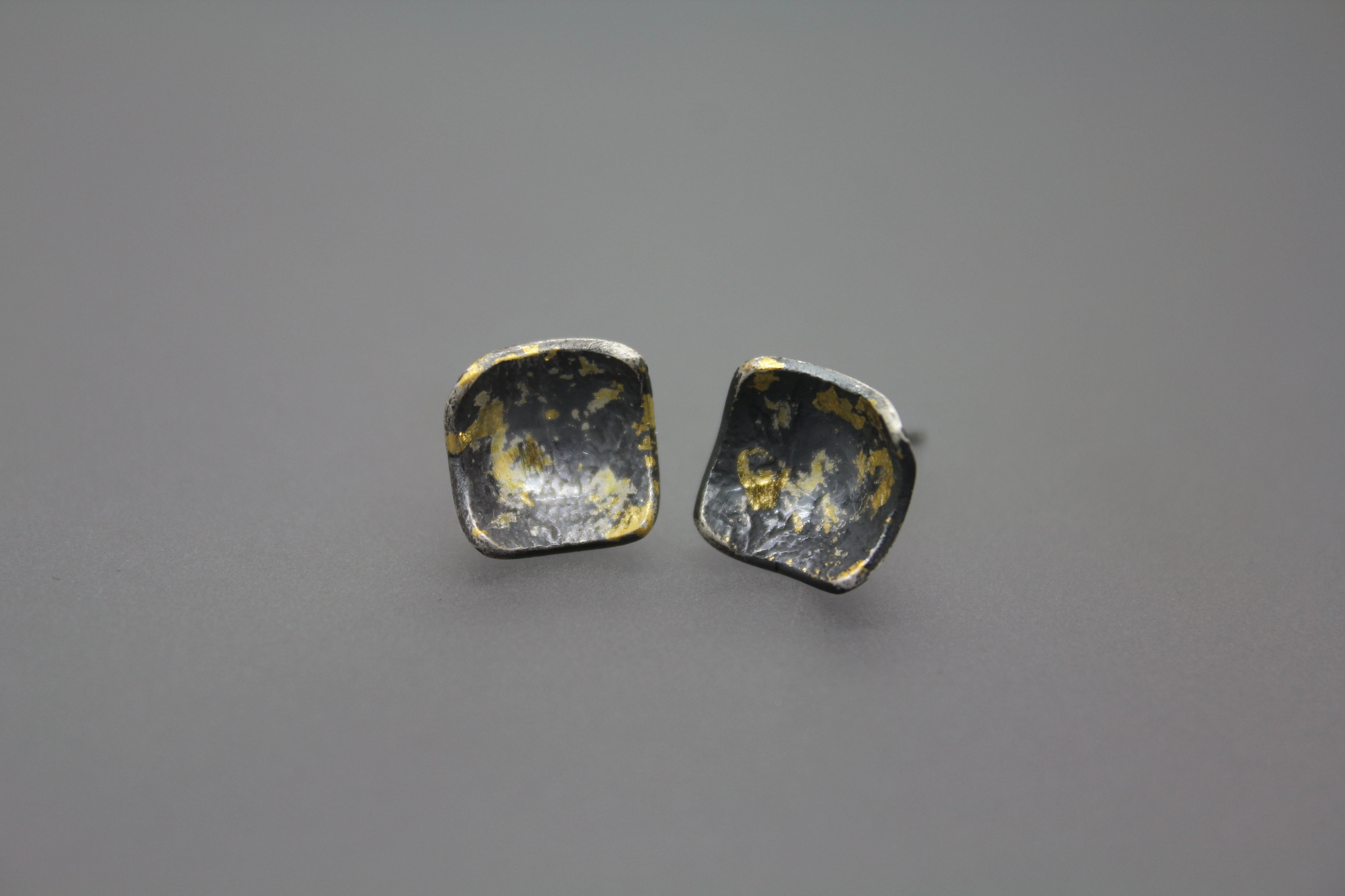 Black and Gold Keum Boo Stud Earrings